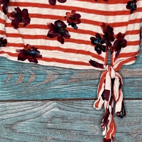 Anthropologie Red and White Striped Floral Top - Picture 4 of 11